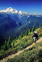 Hiker on Miner's Ridge, Glacier Peak Behind